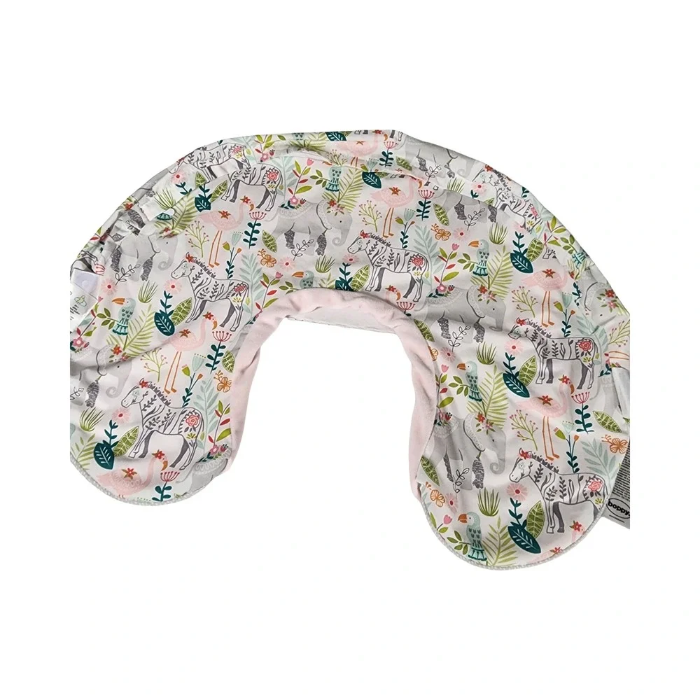 Boppy Nursing Pillow Cover Pink Plush Floral Embroidery Jungle Animal Reversible